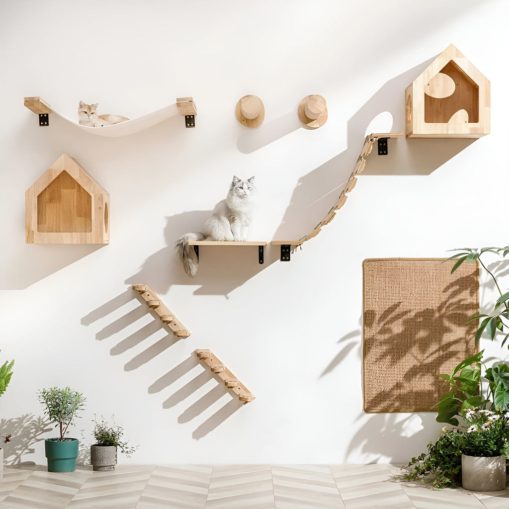 FeliClimb | Wandgemonteerde kattenklimrek & krabpaal – Interactieve speelwand voor katten voor thuis