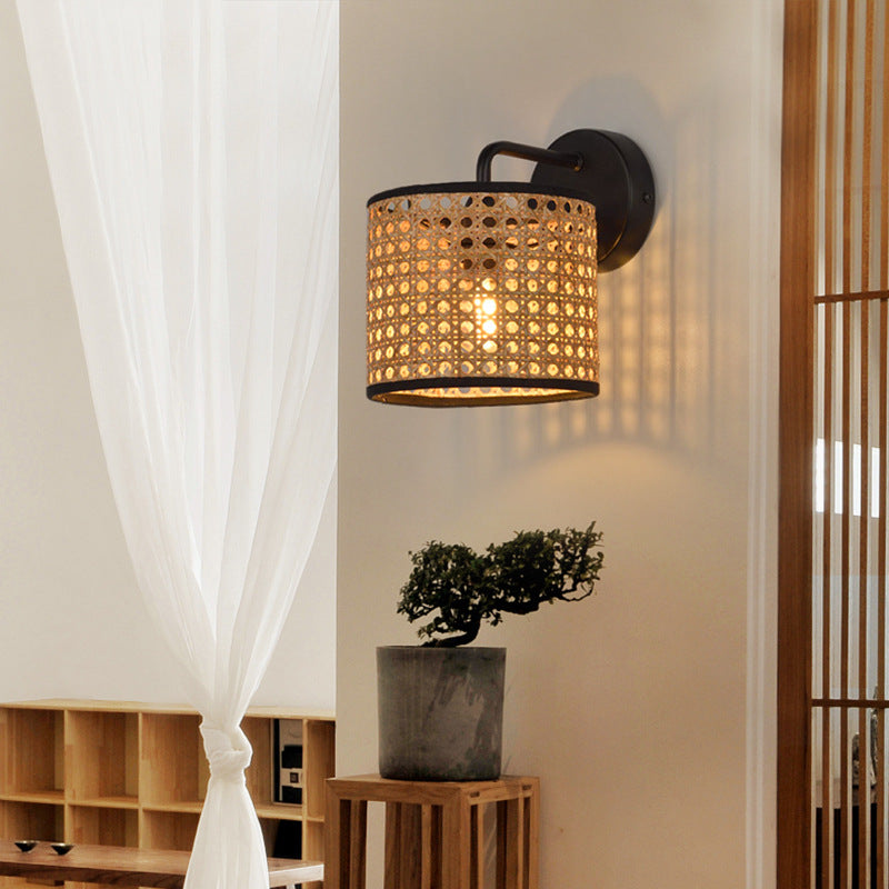WeaveLight | Boho geweven trommel rotan wandlamp
