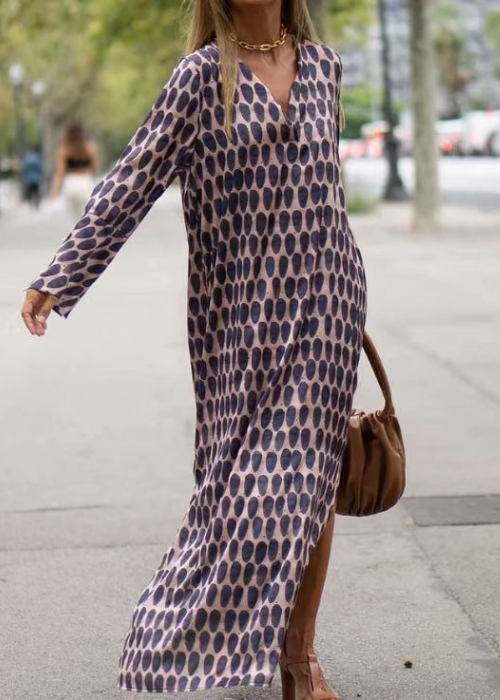 Jorina | Boho Maxi Jurk – Zomerjurk met Lange Mouwen en V-Hals, Oversized Relaxte Pasvorm
