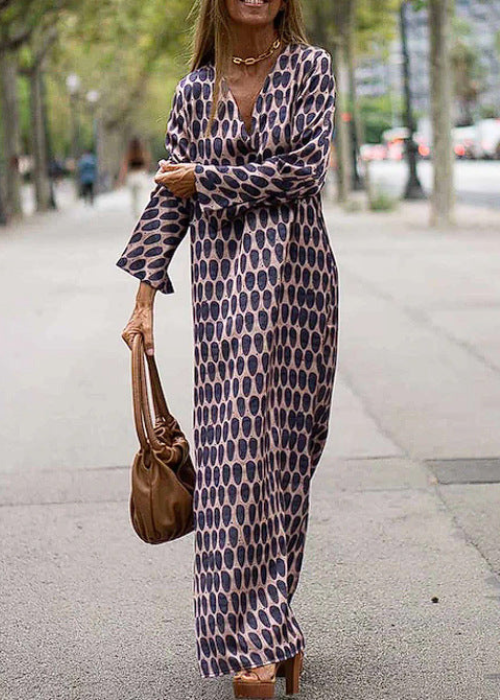 Jorina | Boho Maxi Jurk – Zomerjurk met Lange Mouwen en V-Hals, Oversized Relaxte Pasvorm