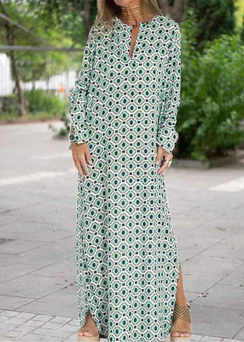 Jorina | Boho Maxi Jurk – Zomerjurk met Lange Mouwen en V-Hals, Oversized Relaxte Pasvorm