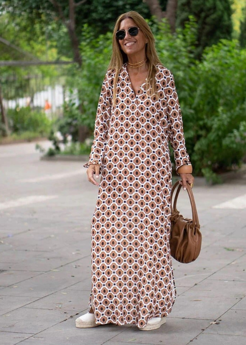 Jorina | Boho Maxi Jurk – Zomerjurk met Lange Mouwen en V-Hals, Oversized Relaxte Pasvorm