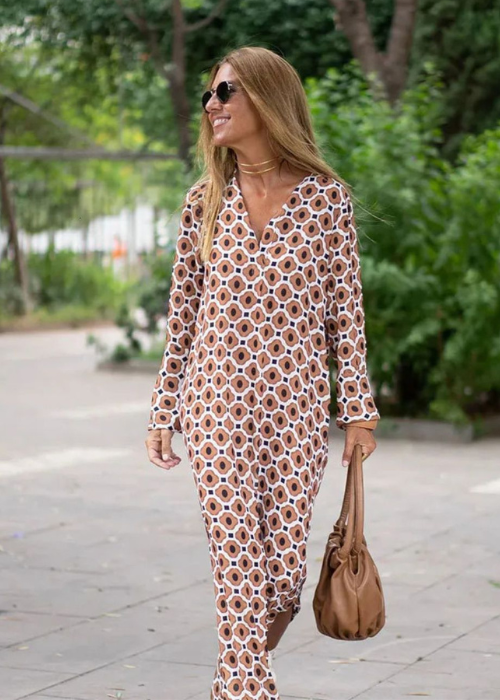 Jorina | Boho Maxi Jurk – Zomerjurk met Lange Mouwen en V-Hals, Oversized Relaxte Pasvorm