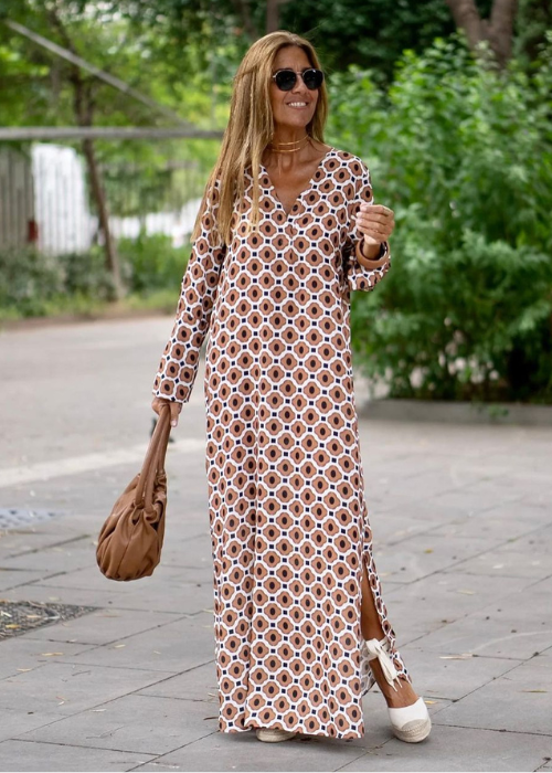 Jorina | Boho Maxi Jurk – Zomerjurk met Lange Mouwen en V-Hals, Oversized Relaxte Pasvorm