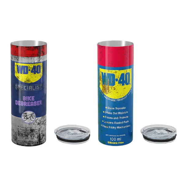 MechMug | Industriële WD-40 geïnspireerde thermosbeker – Robuuste roestvrijstalen reisbeker voor koffie
