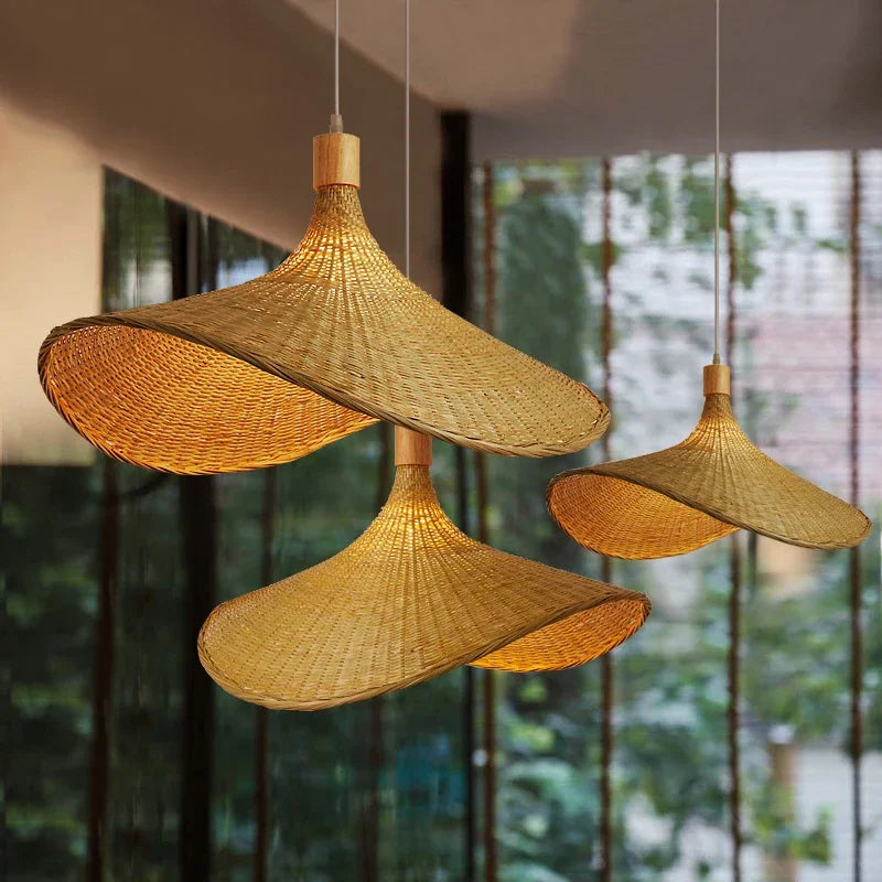 WickAura | Rustieke Boho Bamboe Rieten Hanglamp - Natuurlijke Bamboe Verlichtingsarmatuur
