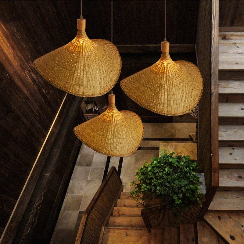 WickAura | Rustieke Boho Bamboe Rieten Hanglamp - Natuurlijke Bamboe Verlichtingsarmatuur