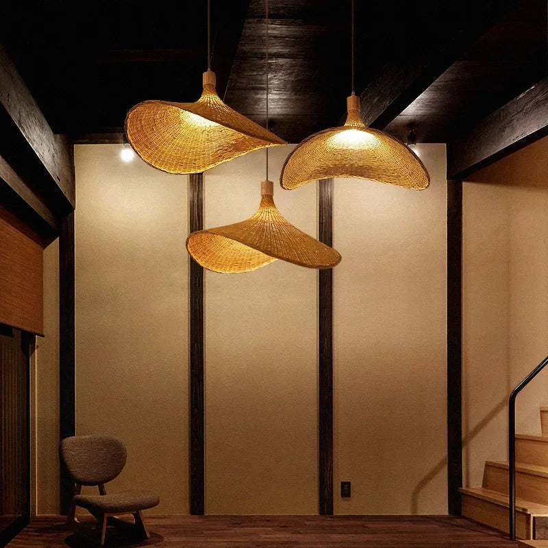 WickAura | Rustieke Boho Bamboe Rieten Hanglamp - Natuurlijke Bamboe Verlichtingsarmatuur