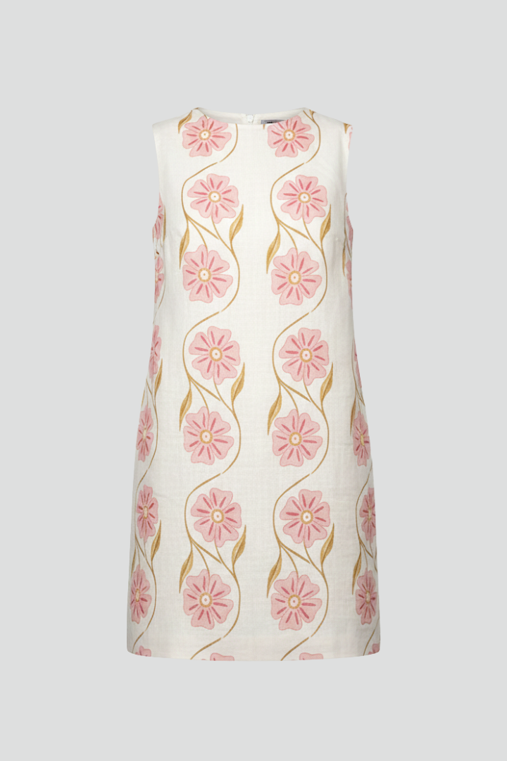 Jexa | Mouwloze mini-jurk voor dames – Casual zomerjurk met bloemenprint in A-lijn van linnenmix