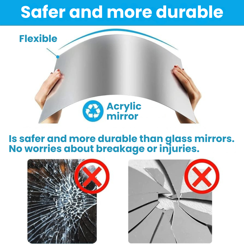 Reflectra | Flexibele acryl spiegel muursticker – onbreekbaar, doe-het-zelf, kindveilig