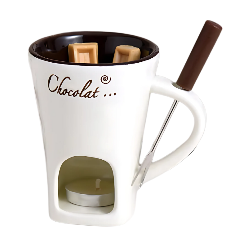 Fondino | Mini Fondue Mok - Draagbare Chocolade & Kaas Smeltpot met Theelichtje Verwarming