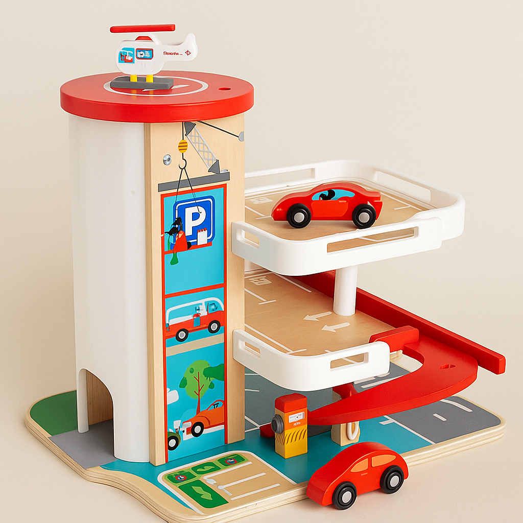 CarVille | Houten autogarage-speelset – Creatieve parkeer- en hellingbaanspeelset voor kinderen