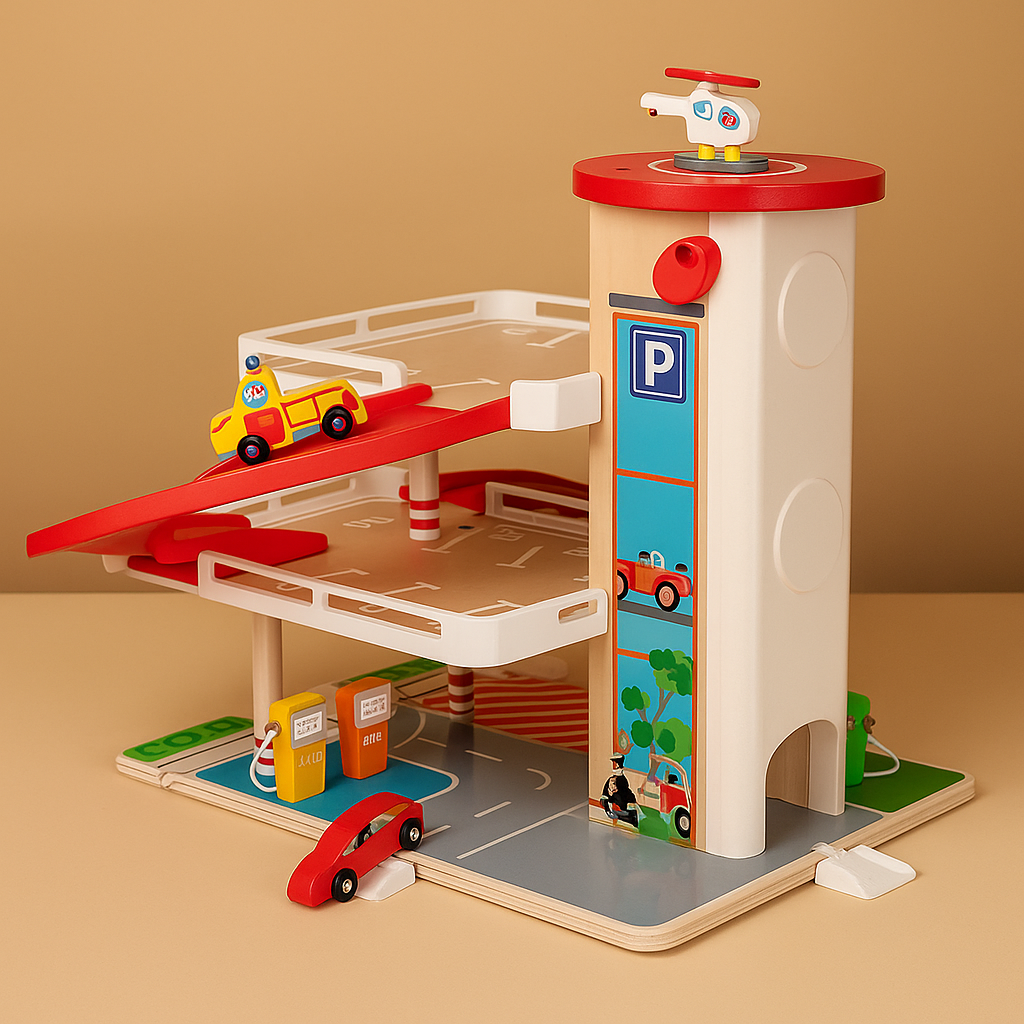 CarVille | Houten autogarage-speelset – Creatieve parkeer- en hellingbaanspeelset voor kinderen