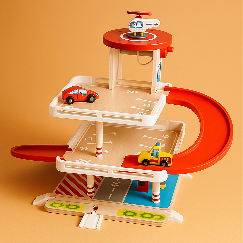 CarVille | Houten autogarage-speelset – Creatieve parkeer- en hellingbaanspeelset voor kinderen