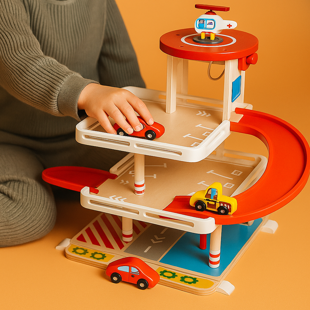 CarVille | Houten autogarage-speelset – Creatieve parkeer- en hellingbaanspeelset voor kinderen