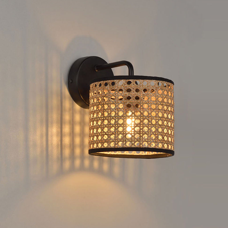 WeaveLight | Boho geweven trommel rotan wandlamp