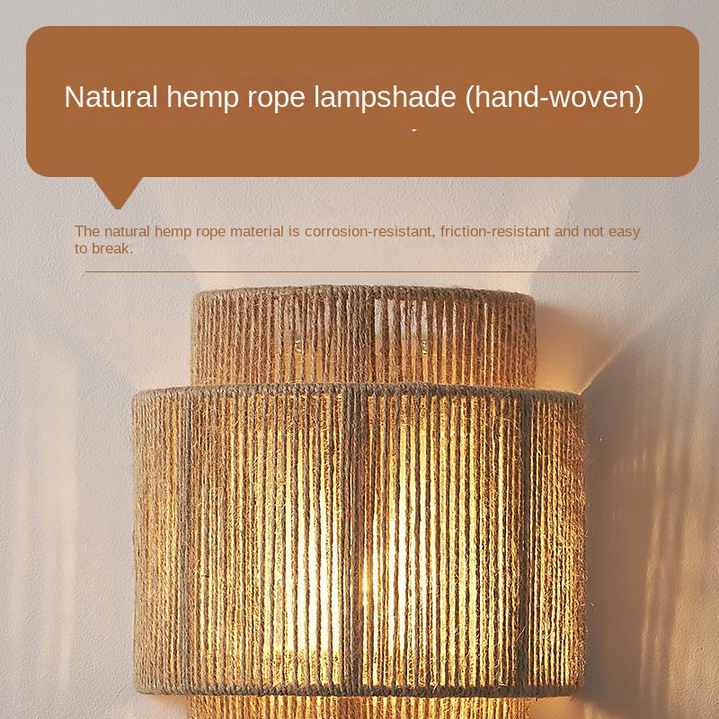 HempLume | Boheemse vintage rotan hennep touw wand LED lamp