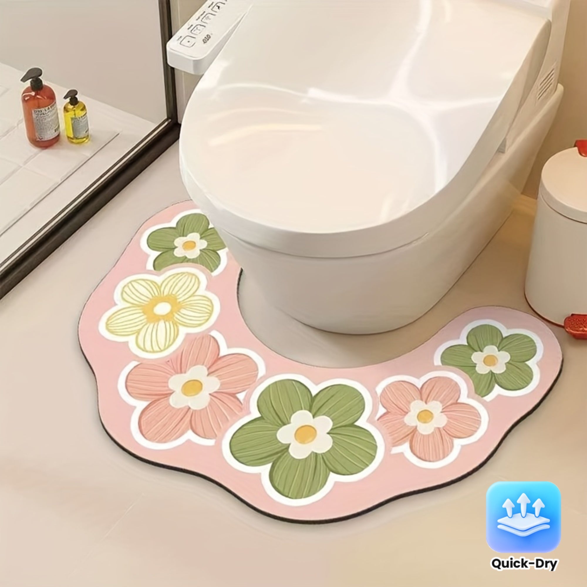 PetalStep | U-Vormige Bloemen Badmat – Antislip, Sneldrogend, Waterabsorberend