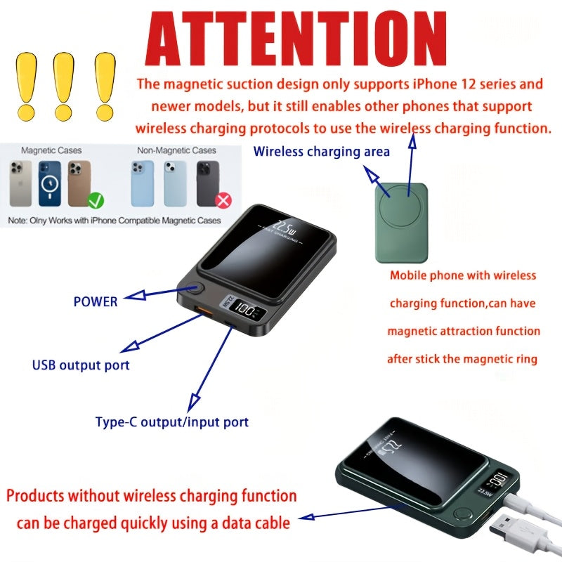 PowerMag | 10000mAh Magnetische Draadloze Power Bank - 22.5W Snel Opladen, Draagbare Lader