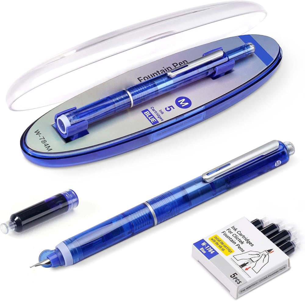 FineWrite | Vulpen met extra fijne penpunt van 0,38 mm – 5 navulbare patronen, soepel schrijvende kalligrafiepen
