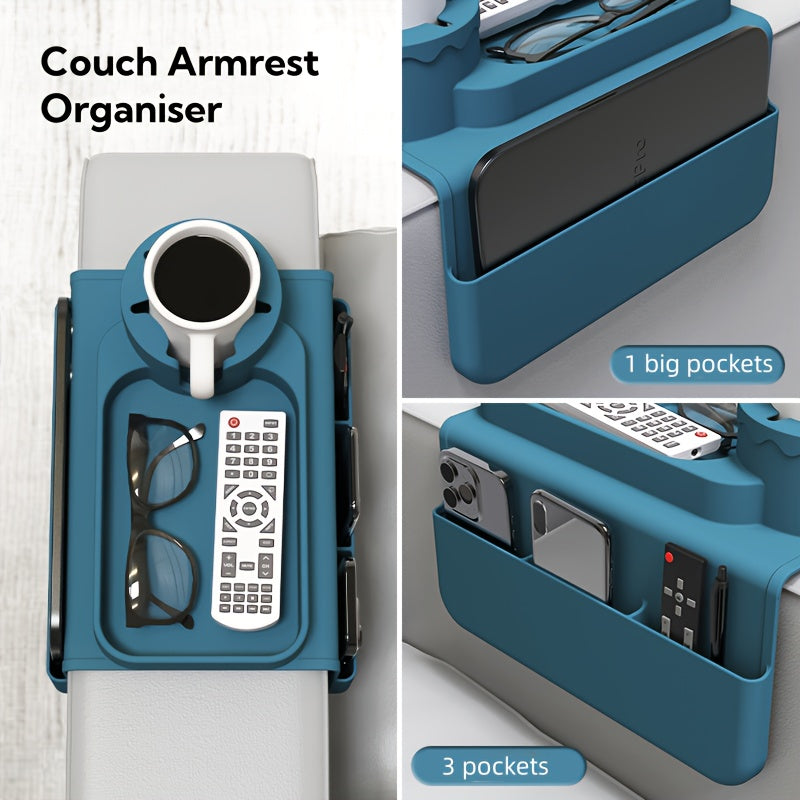 LoungeBuddy | Armsteunorganizer voor bank met bekerhouder, snackbord, opbergruimte voor afstandsbediening