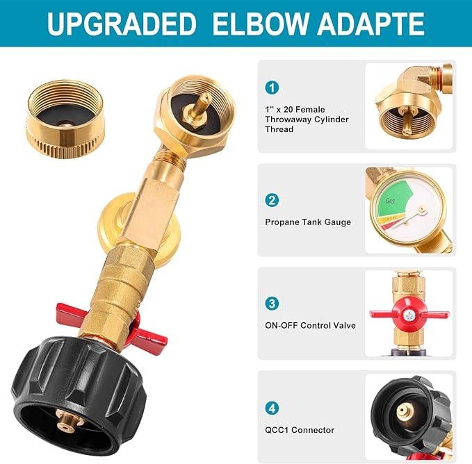 TankLink | Messing Propaan Navulbocht Adapter met Tankmeter – QCC1 90° Connector