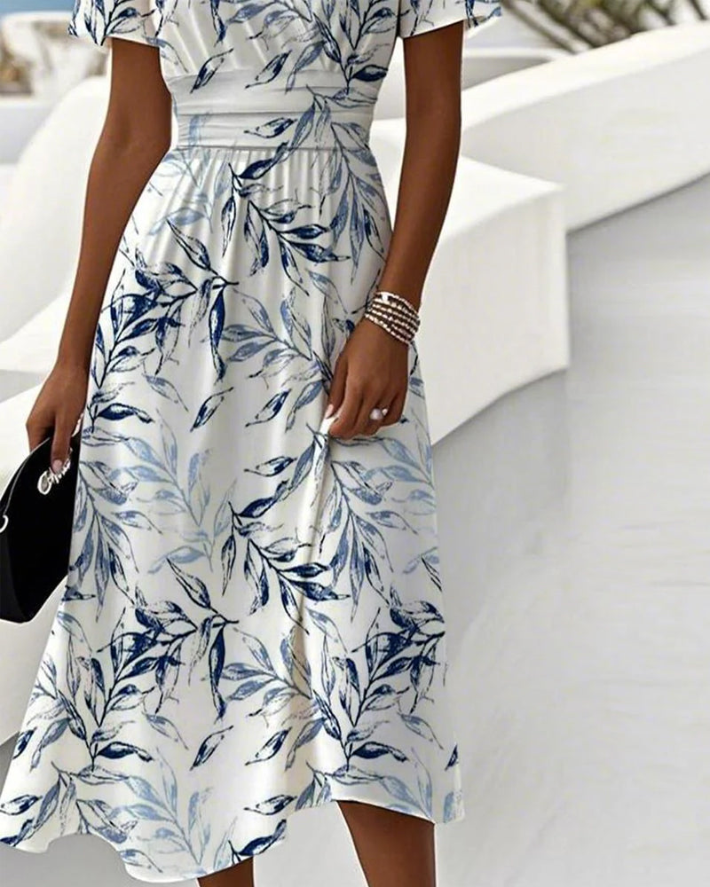 Mirelith | Elegante dames midi-jurk – bloemen botanische print, lichtgewicht zomer casual feestjurk