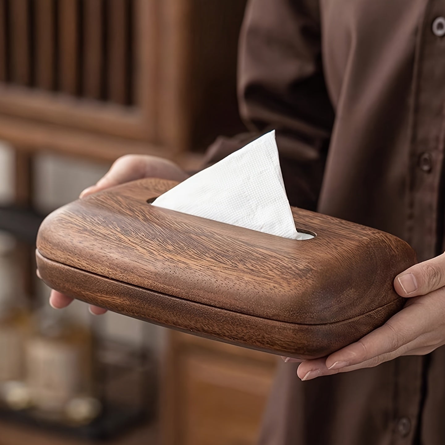 TimberTissue | Walnoothouten tissueboxhouder - Moderne minimalistische houten hoes voor op tafel,
