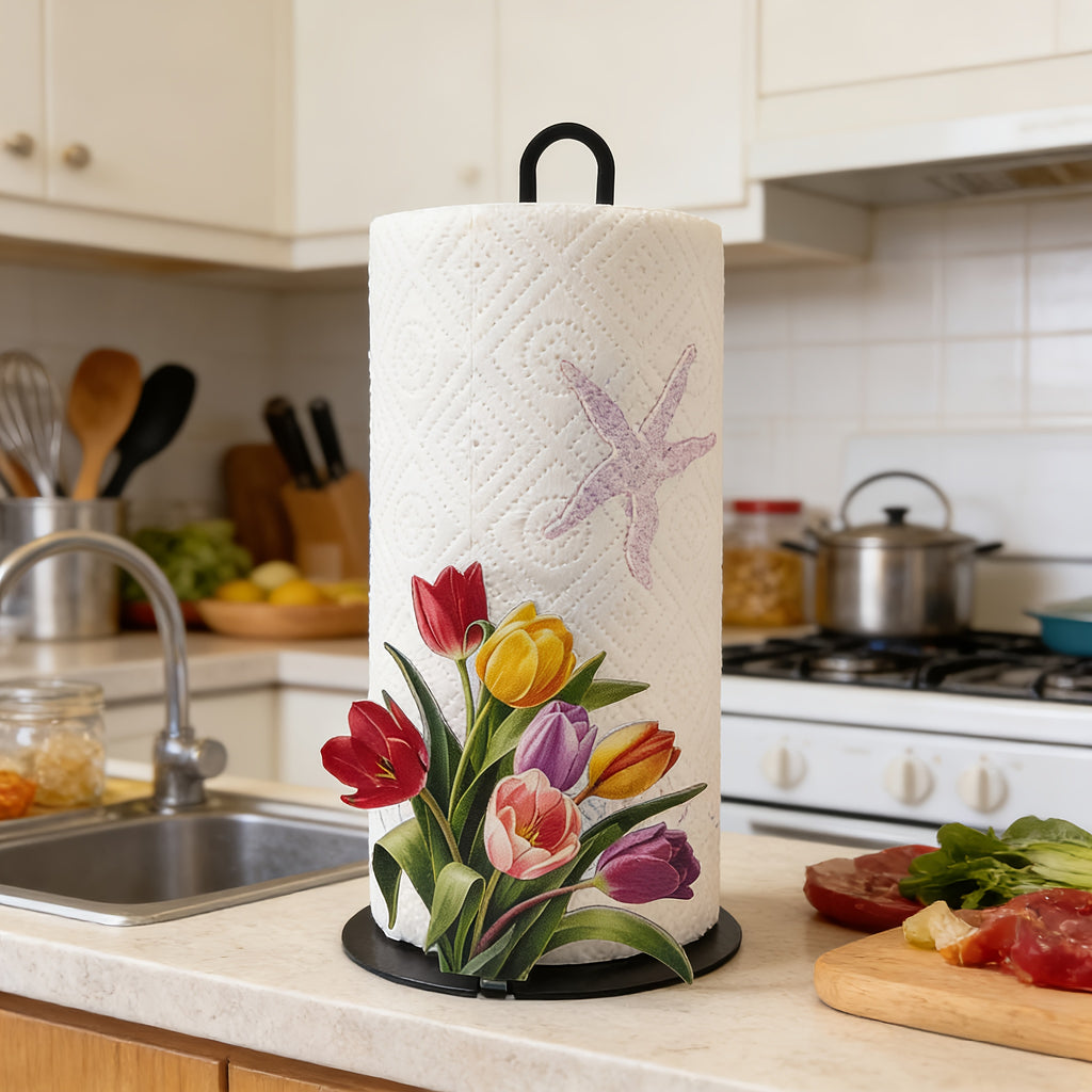 TulipHold | Gietijzeren Tulpen Papieren Handdoekhouder – Feestelijke Keuken- & Badkamerdecoratie