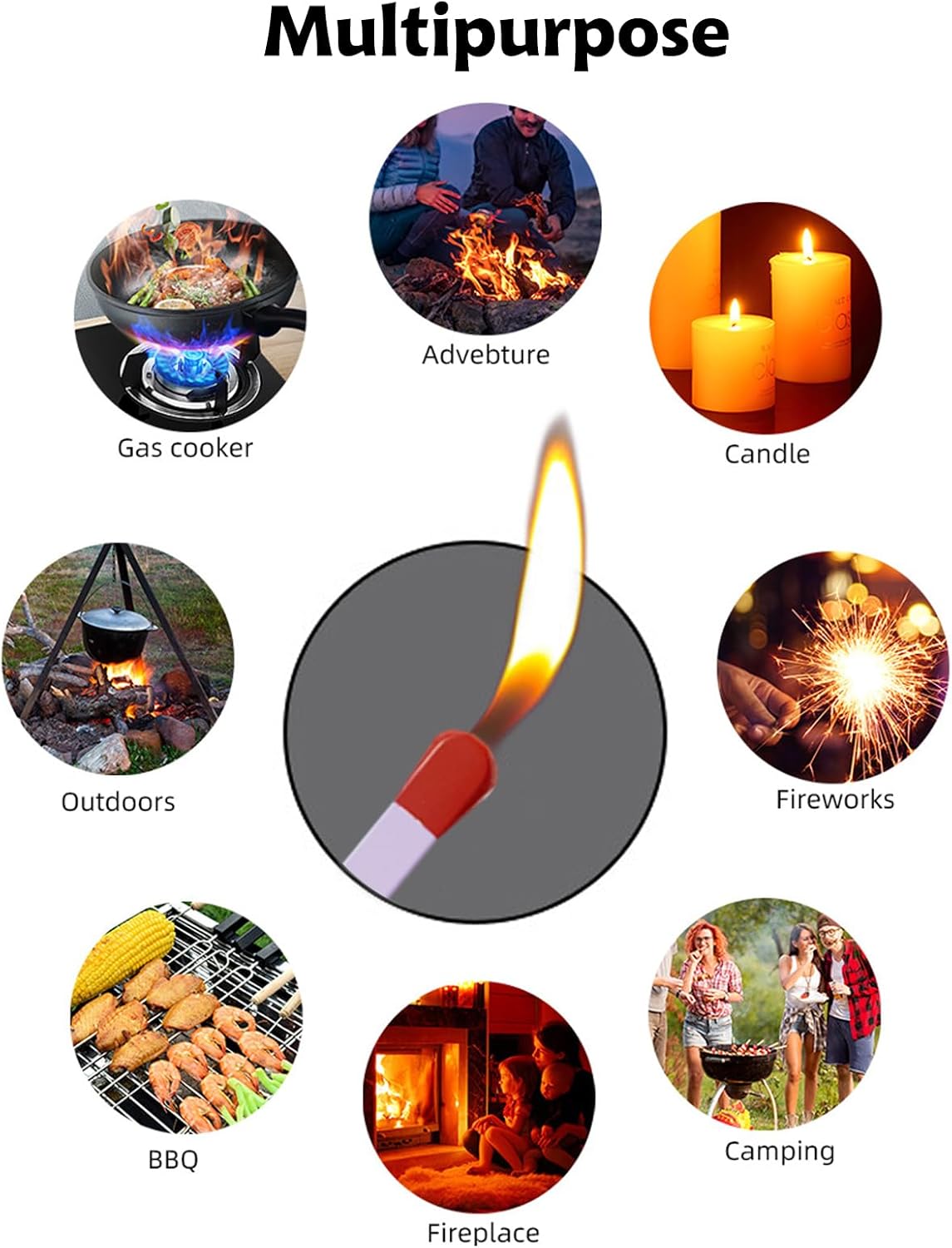 BlazeMatch | Navulbare Butaan Aansteker - Elegant Match Ontwerp, Regelbare Vlam, Perfect voor Kaarsen & Grills