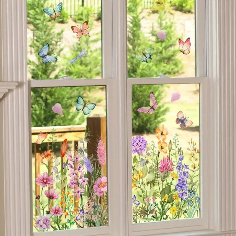 FloralHues | Bloemen raamstickers – herbruikbare dubbelzijdige bloemenstickers voor glas