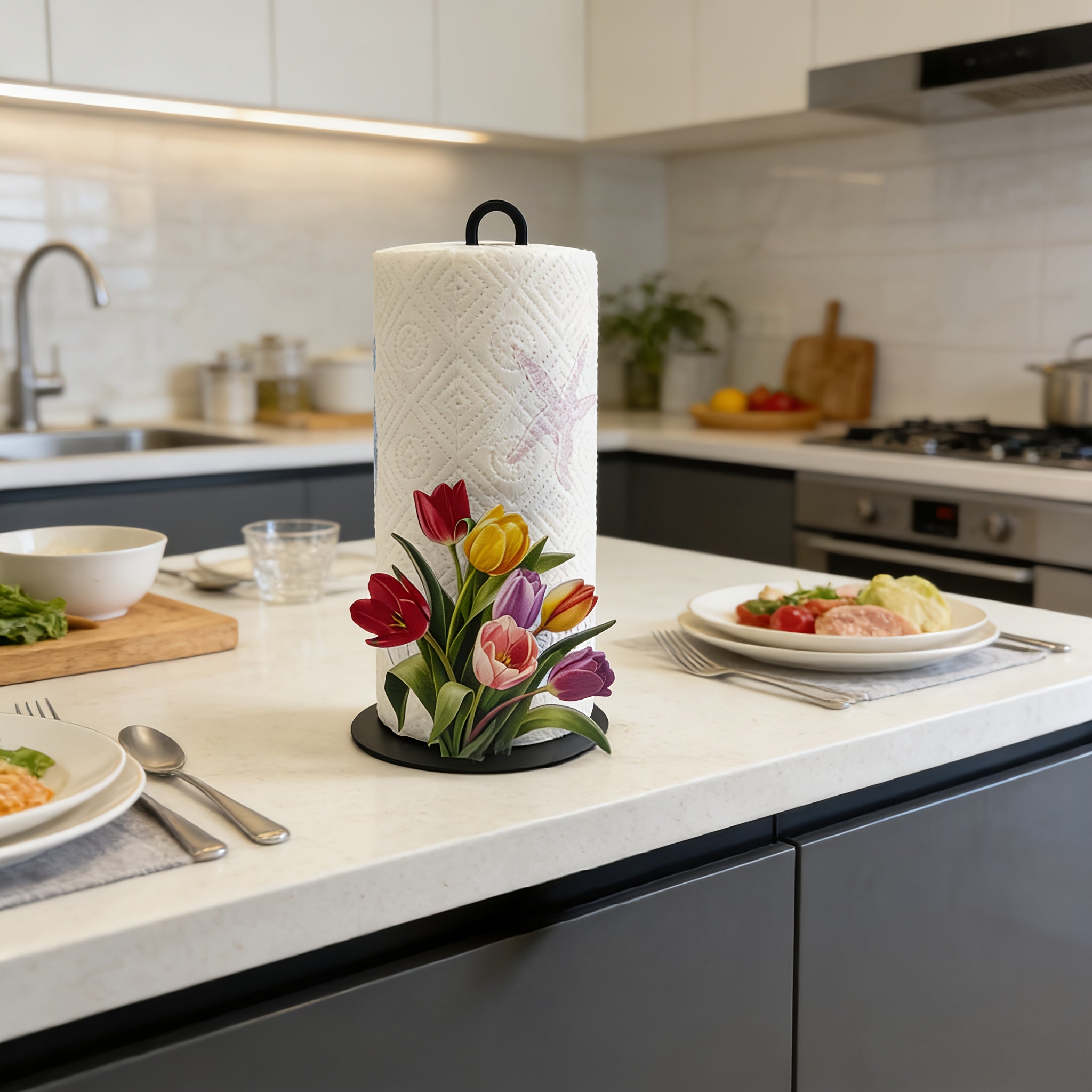 TulipHold | Gietijzeren Tulpen Papieren Handdoekhouder – Feestelijke Keuken- & Badkamerdecoratie