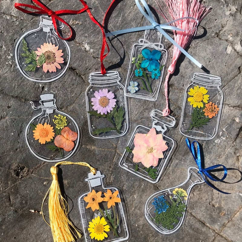 BloomMark | Set gedroogde bloemen bladwijzers – waterdichte botanische bladwijzers cadeauset