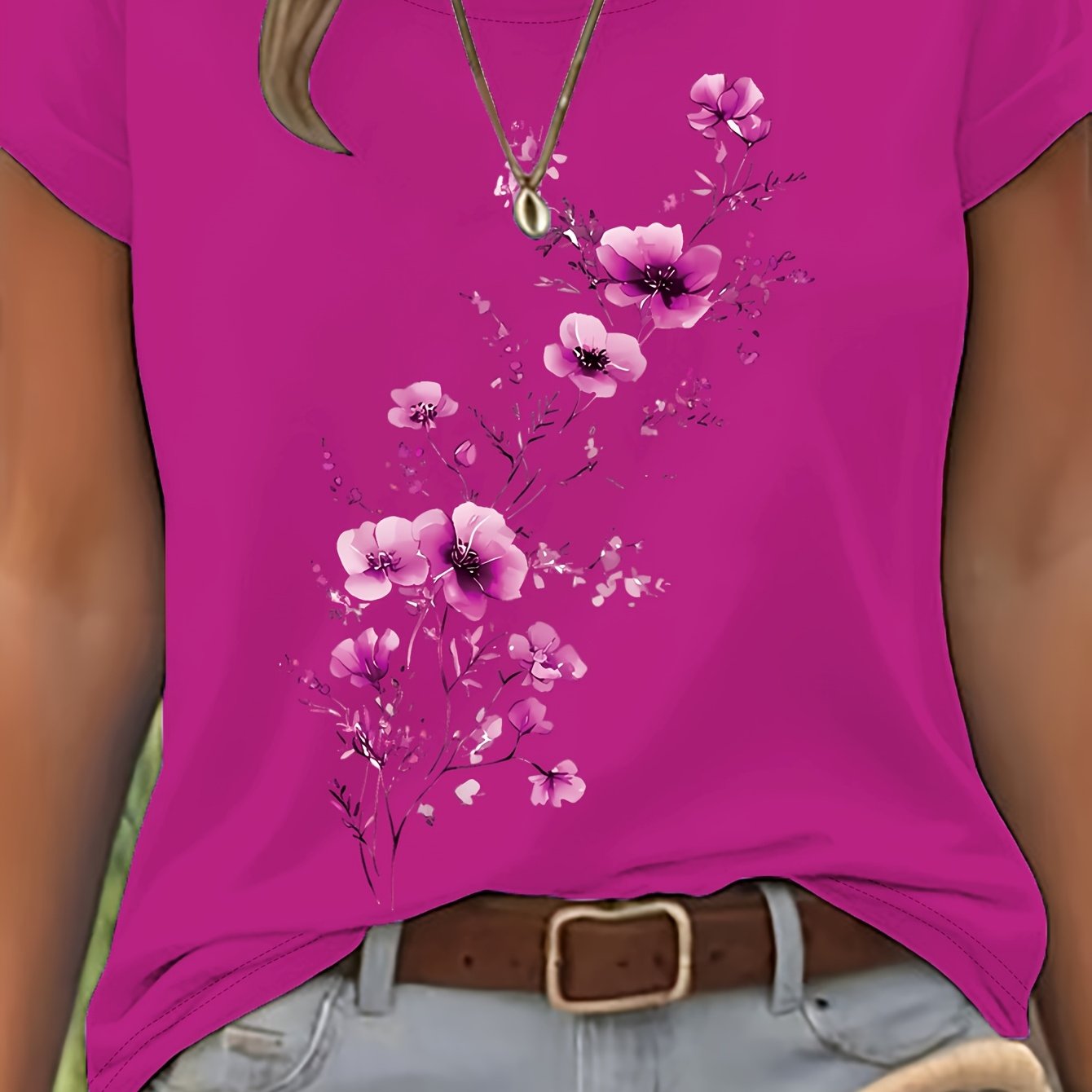 Naya | Zomer-T-shirt voor dames – Casual, lichtgewicht top met bloemenmotief in aquarelstijl