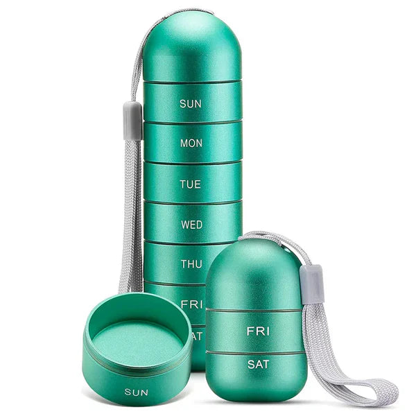PillPort | 7-Day Aluminium Pill Organizer - Draagbare wekelijkse pillendoos voor op reis