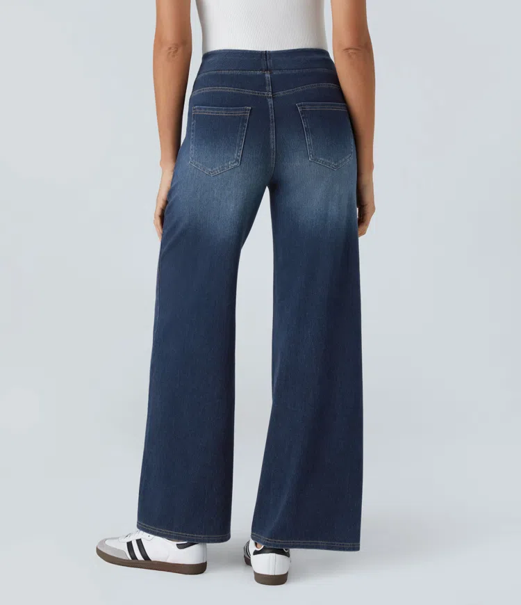 Rexina | Dames high-waisted wijde jeans – Comfortabele stretchdenim, trendy losvallende casual broek