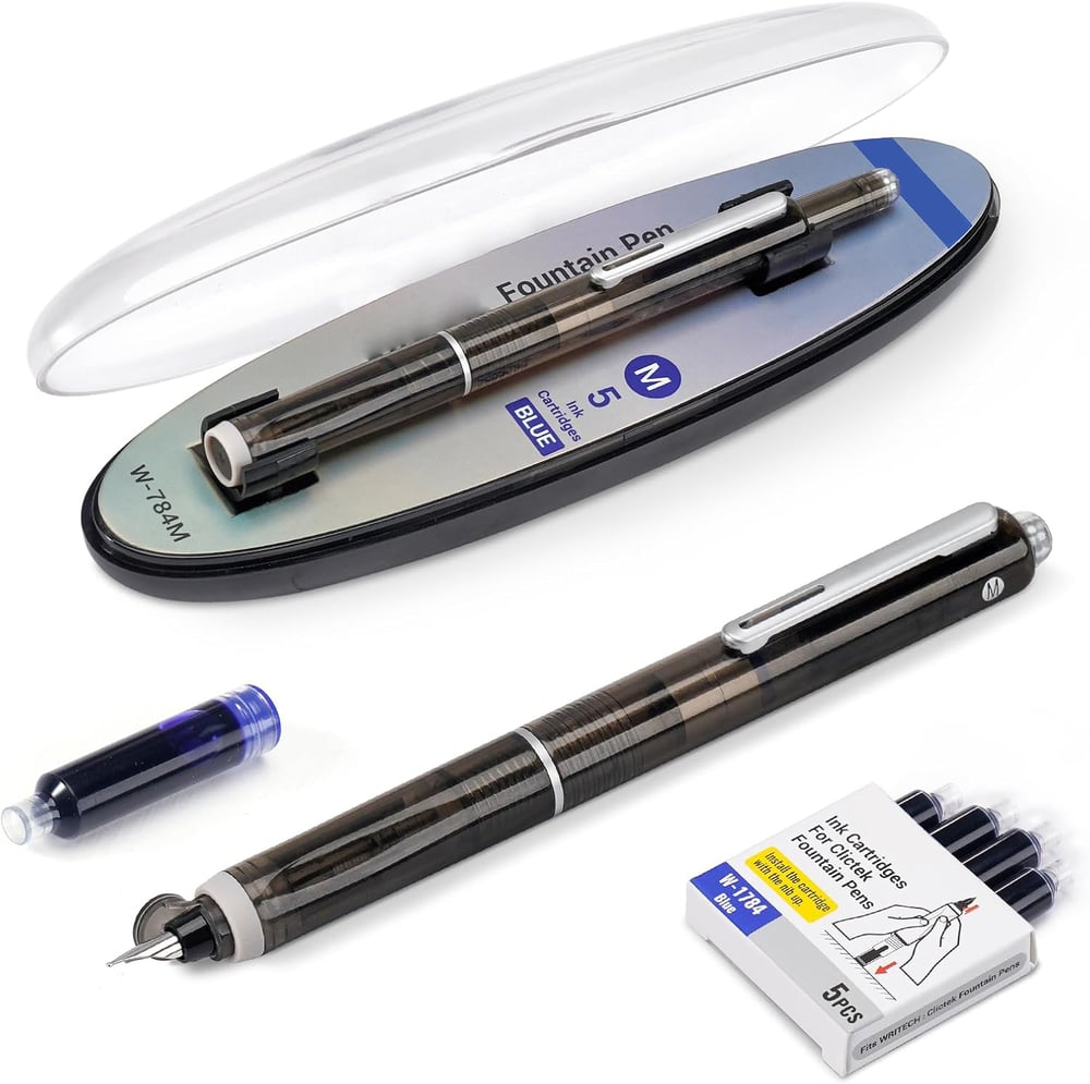 FineWrite | Vulpen met extra fijne penpunt van 0,38 mm – 5 navulbare patronen, soepel schrijvende kalligrafiepen
