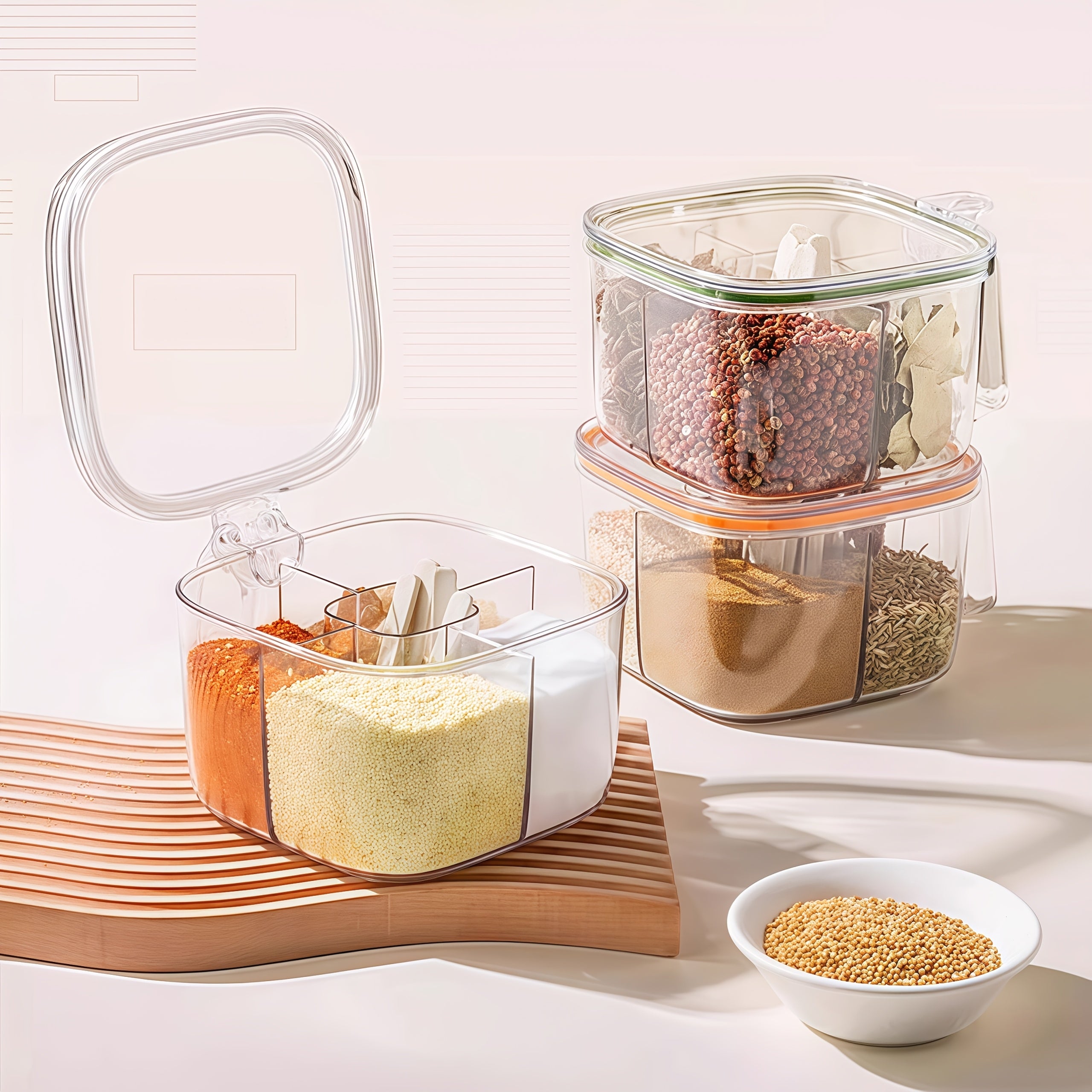 SpiceVault | 4-in-1 kruidenbox – luchtdichte klapdeksel, kruidenorganizer met meerdere compartimenten voor in de keuken