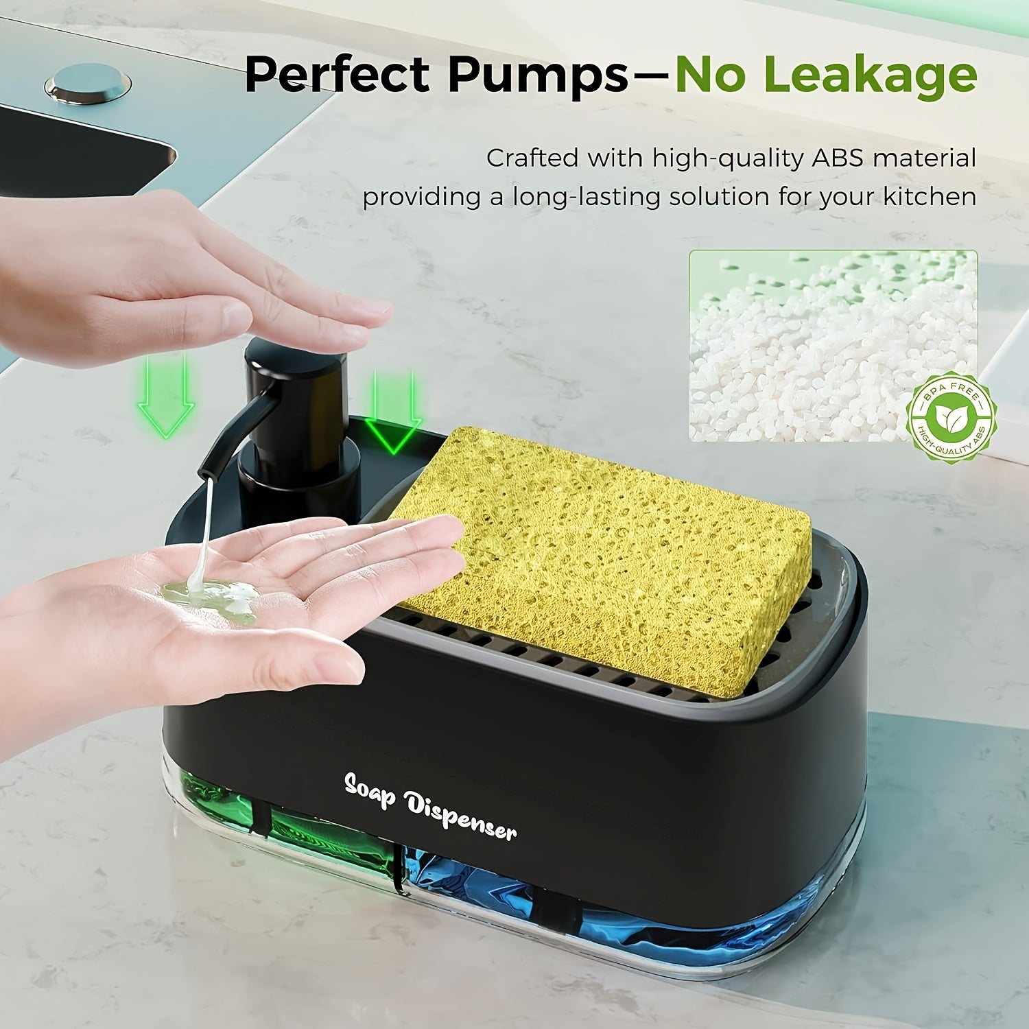 SoapVault | 4-in-1 dispenser voor afwasmiddel met sponshouder - dubbele dispenser voor hand- en afwasmiddel