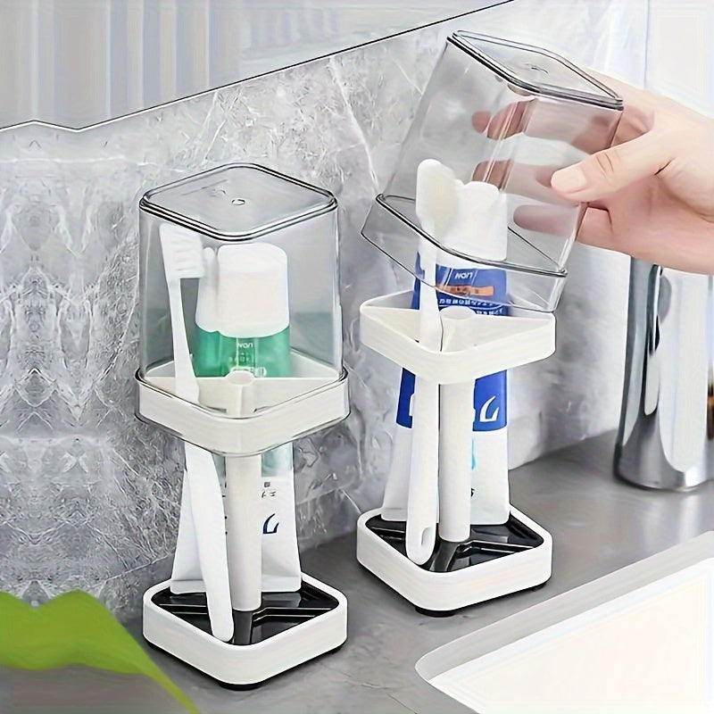 VitaBrush | Minimalistische tandenborstelhouder met mondspoelbeker en deksel – badkamerorganizer