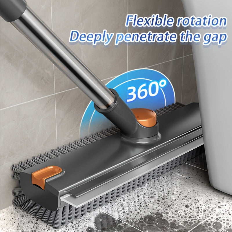 ScrubEdge | Schrobborstel met lange steel en draaibare dubbelzijdige kop, roestvrij staal en kunststof, ingebouwde schraper