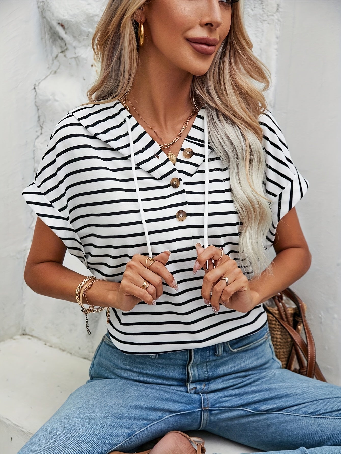 Kira | Casual hoodie voor dames – Gestreepte zomerse sweater met batwing-mouwen