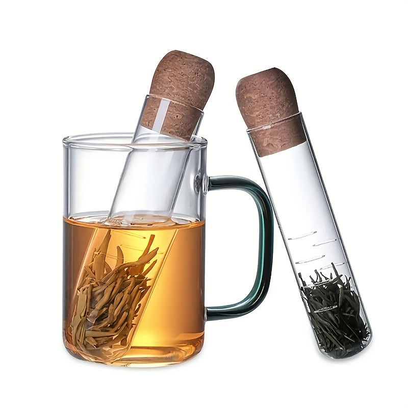 TeaTube | Glazen thee-ei fles - Mini transparante kurk zeef buis voor het zetten van losse thee