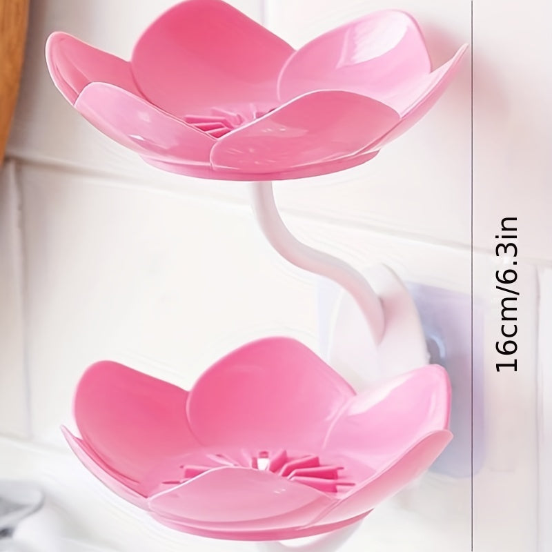 PetalDish | Dubbel Laags Lotus Zeepbakje – Wandmontage, Afvoer, Badkamertoebehoren