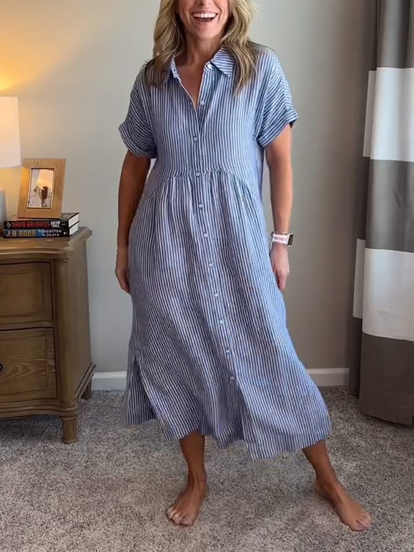 Zinae | Dames jurk met knoopsluiting en reverskraag – elegante casual overhemdjurk