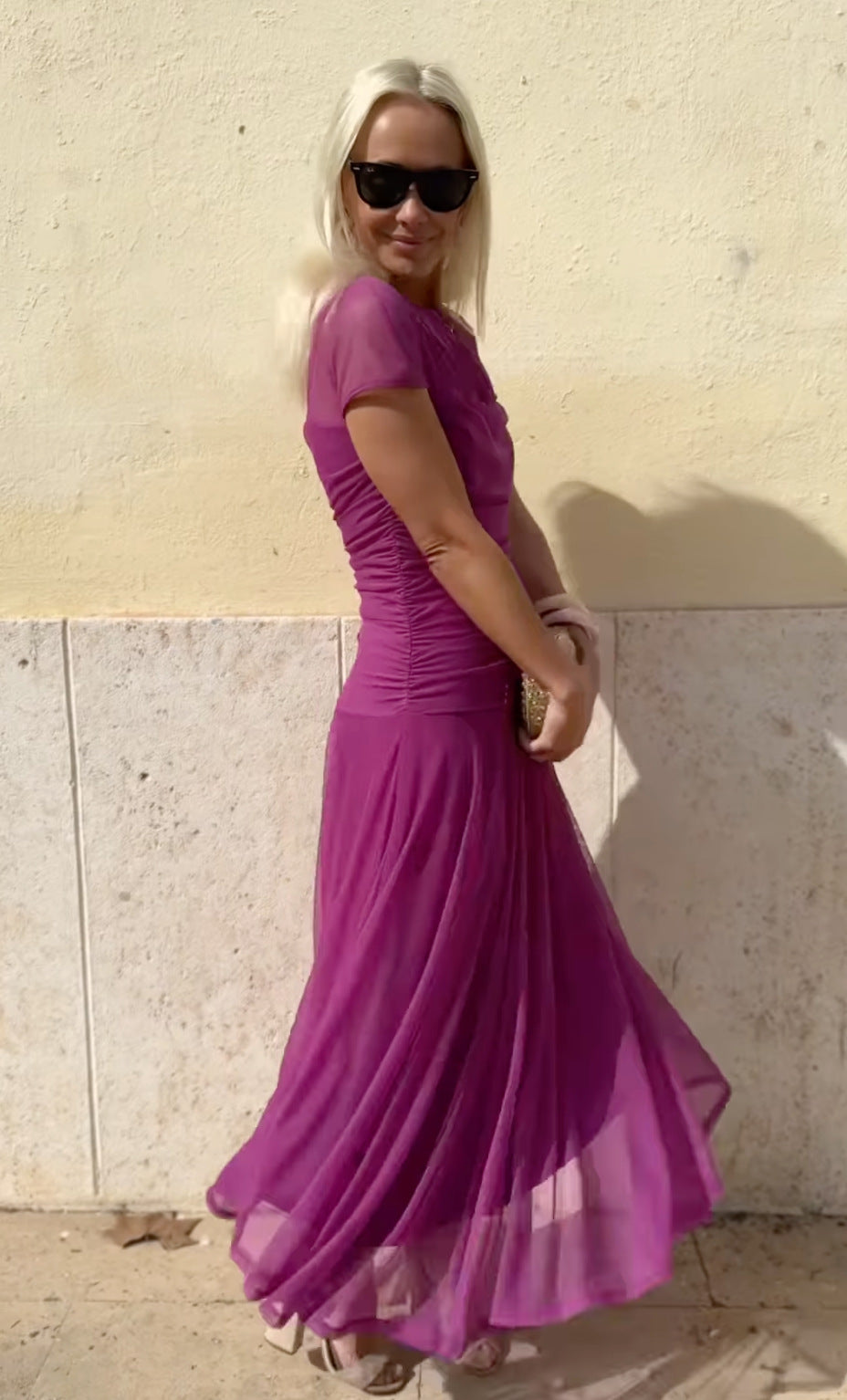 Eira | Dames chiffon jurk – elegante, zwierige maxi-jurk met ronde hals