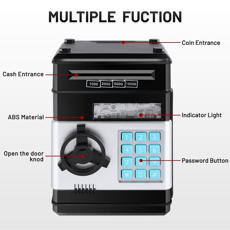 MiniVault | ATM-spaarpot met wachtwoord, elektronische munt- en geldkluis, spaarpot voor kinderen