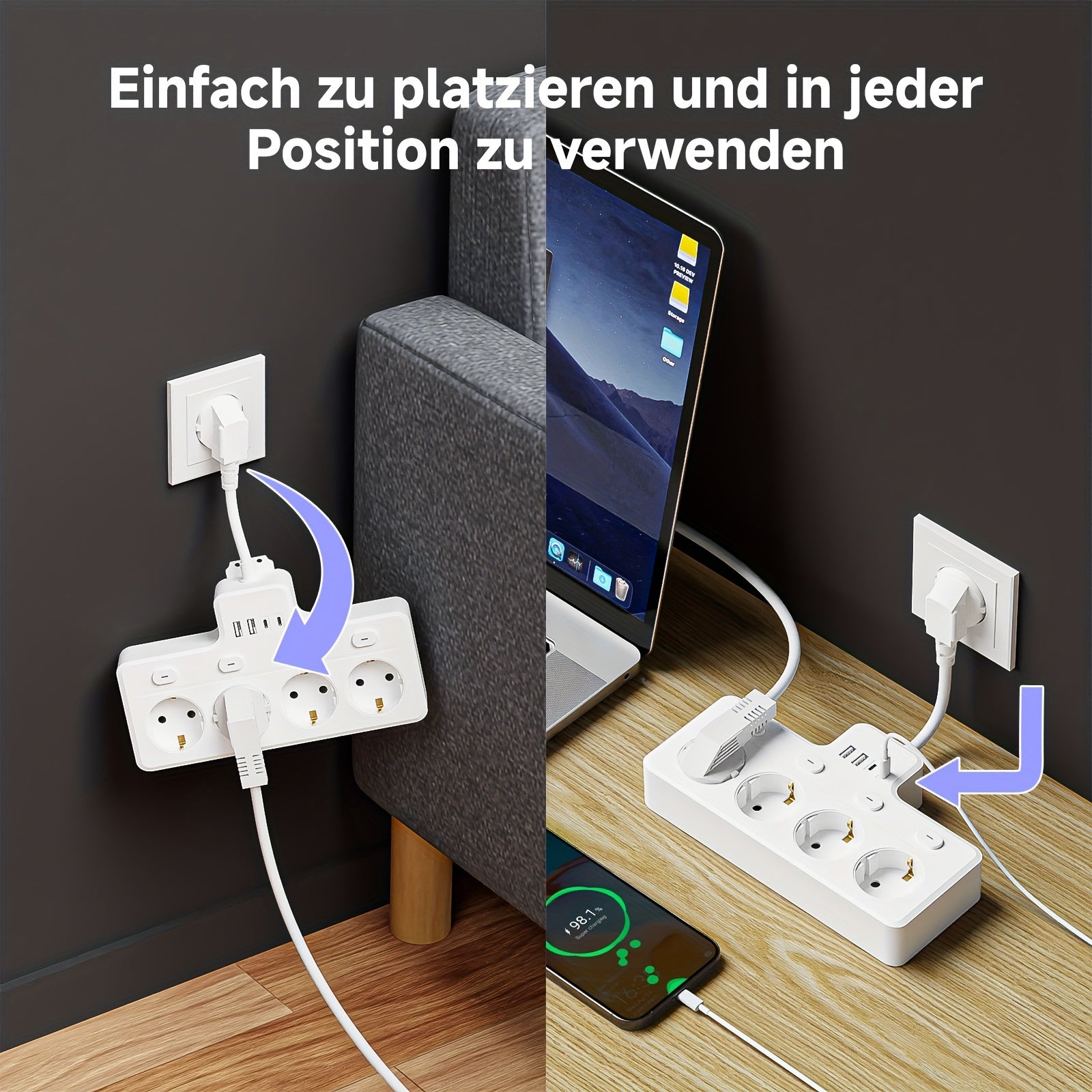 PowerHub | 7-in-1 EU-stroombord - Multi-Switch Stekker voor Thuis & Kantoor
