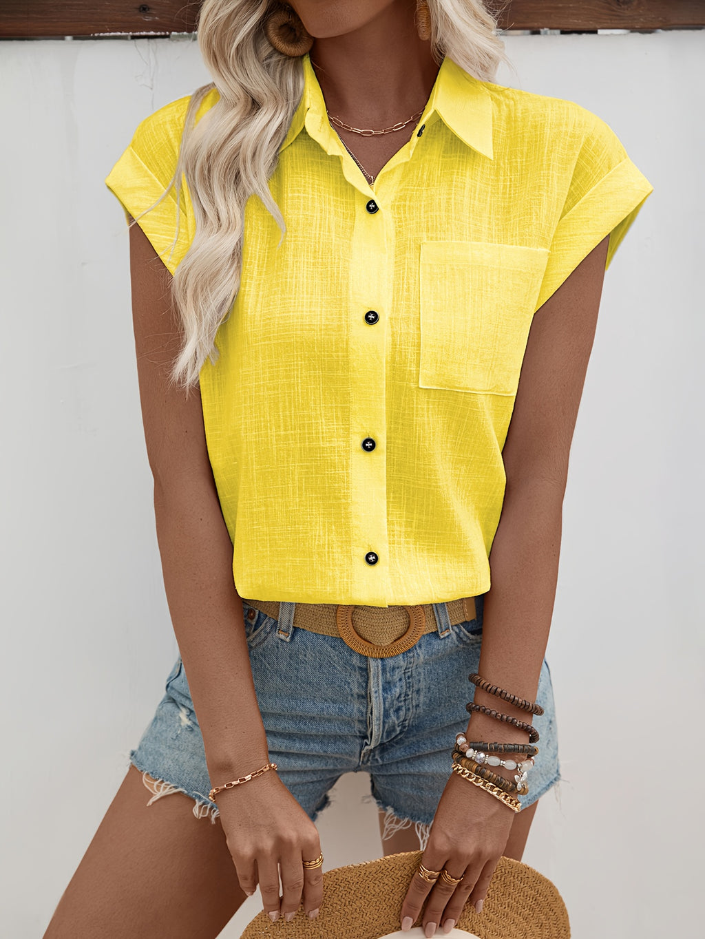 Elaria | Mouwloze Bamboe Gestreepte Blouse – Knoopsluiting Zomertop, Lichtgewicht Shirt