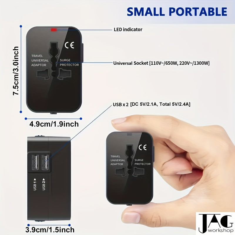 VoltPort | Universal Travel Adapter with Dual USB Ports, 110V-240V, US/EU/UK/AU Plug